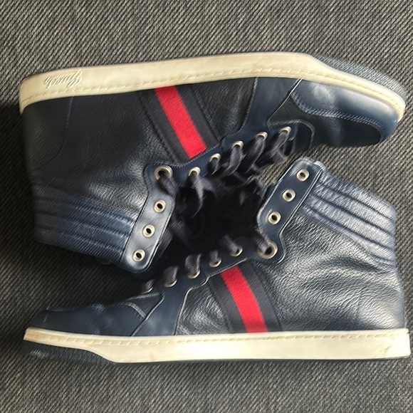 Gucci Men's Navy High-Top Sneakers - Picture 2 of 16